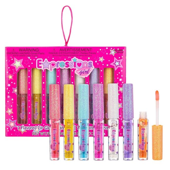 7pc Fruity Flavored Lip Gloss Set - Pink Liquid, Shimmery, Softening - Picture 1 of 9